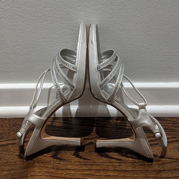 Strappy Silver Metallic Heels with Rhinestones 8 - Picture 4 of 7